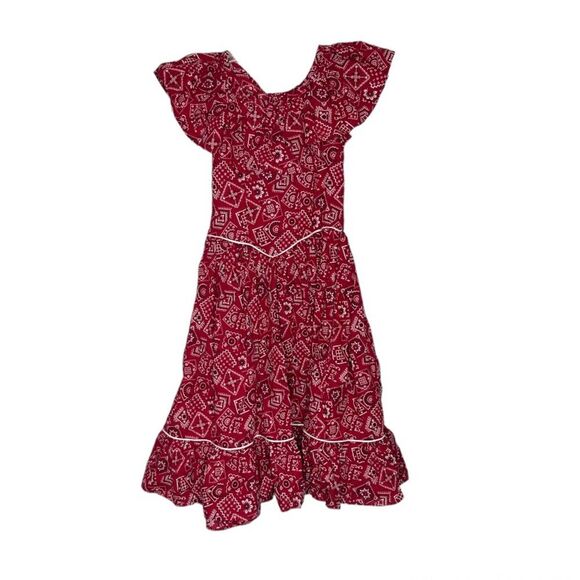 HANDMADE Red White Bandanna Fabric Dress Retro Sleeveless Button Back Closure - Picture 2 of 7